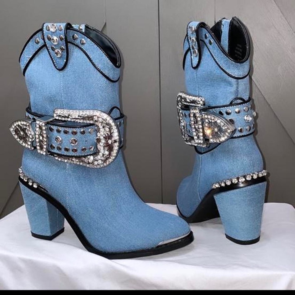 Denim blue club exx dolls kill cowboy boots NWT